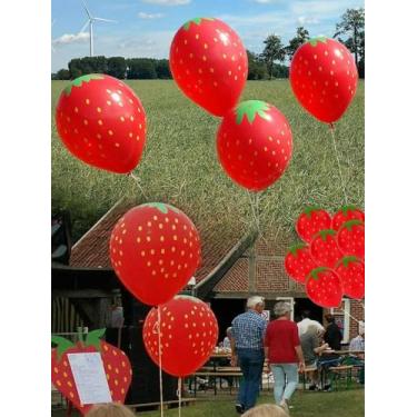 Imagem de 20 peças de balões vermelhos de látex de bolinhas de morango engrossados de 30 cm, decoração de festa de aniversário, suprimentos de pano de fundo para festas de fim de ano para anfitriões de festas