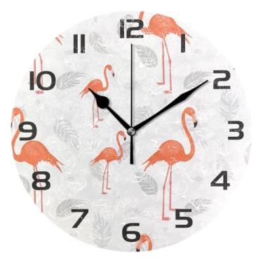 Imagem de YETTASBIN Relógio de parede flamingo, silencioso, sem tique-taque, operado por bateria, relógio redondo decorativo criativo para cozinha, sala de estar, banheiro, decoração de escritório em casa
