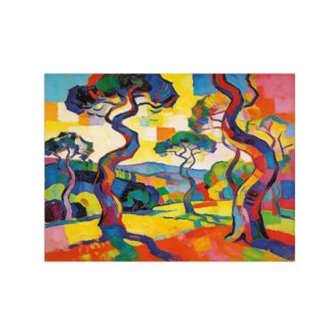 Imagem de BMZFYBS Pôster de arte de parede abstrata - árvore colorida - decoração moderna - pintura em tela para sala de estar escritório 50 x 65 cm 20 x 26 pol sem moldura