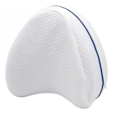 Imagem de Almofada Travesseiro Ortopédico para Pernas, Alivia Dores No Corpo Lombar, Articulações, Joelhos e Gravidez com Capa Removível, Suporte Ergonômico, Azul e Branco