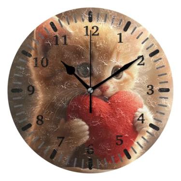 Imagem de CEBUGI Relógio de parede com coração de gato, operado por bateria, relógios de parede silenciosos sem tique-taque para cozinha, banheiro, quarto, escritório, decoração 25,4 cm