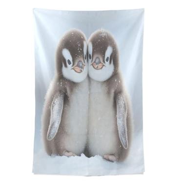 Imagem de STAYTOP Tapeçaria de parede de pinguim de neve para decoração de casa decoração de dormitório sala de estar quarto tapete de parede (60×40in)