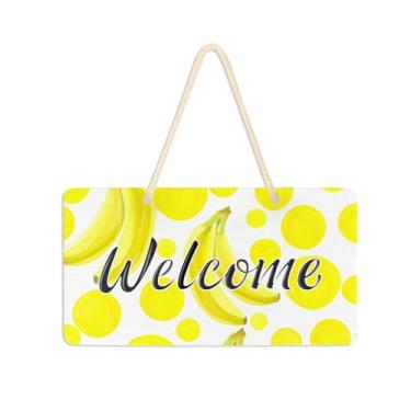 Imagem de Burbuja Placa de boas-vindas bananas amarelas para porta da frente, placa de boas-vindas de PVC para decoração de férias de casa de fazenda, 15 x 28 cm