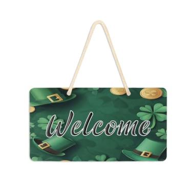 Imagem de Burbuja Placa de boas-vindas com chapéu de São Patrício para porta da frente, placa de boas-vindas de PVC para decoração de férias de casa de fazenda, 15 x 28 cm