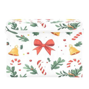 Imagem de CEBUGI Caixotes de armazenamento com tampas, caixa de armazenamento de tecido dobrável com folhas de azevinho, compartimentos organizadores de armazenamento para armário de casa prateleiras de quarto