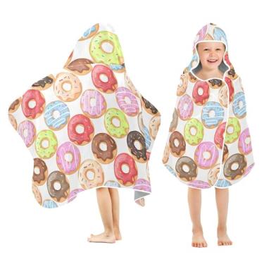 Imagem de Burbuja Toalha de banho com capuz Donuts coloridos para crianças, toalha de praia de pelúcia macia absorvente para chá de meninas e meninos 3-10 anos, 61 x 127 cm