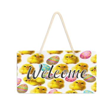 Imagem de Burbuja Linda placa de boas-vindas do pintinho da páscoa para porta da frente, placa de boas-vindas de PVC para decoração de férias de casa de fazenda, 15 x 28 cm
