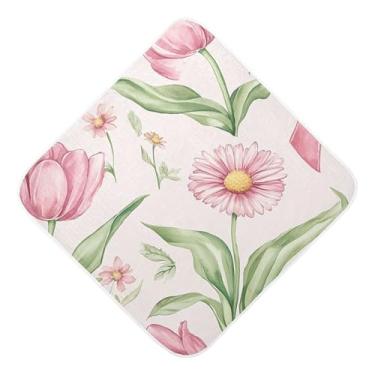 Imagem de Burbuja Toalha de banho para bebê tulipas flor - toalha macia absorvente de algodão musselina com capuz para recém-nascidos, 76 x 76 cm