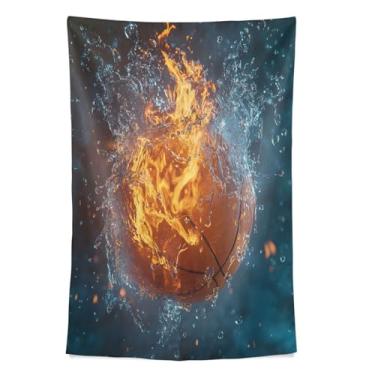 Imagem de STAYTOP Tapeçaria de parede de basquete chama tapeçaria para decoração de casa dormitório sala de estar quarto tapete de parede (60×40in)