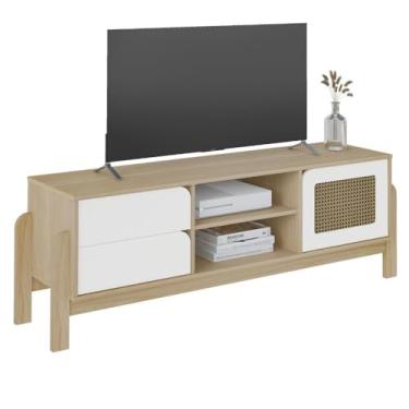 Imagem de Rack 1,60 mt para TV até 65 polegadas 2 gavetas 1 porta NATURE cor Nature/Branco - Artely