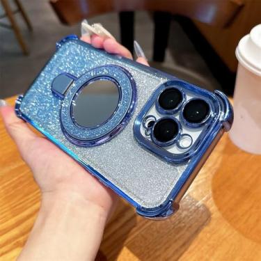 Imagem de Capa de celular com suporte magnético e espelho brilhante para iPhone 14 15 16 Plus 13 12 11, capa protetora com revestimento, azul, para iPad Pro 13 (2024)