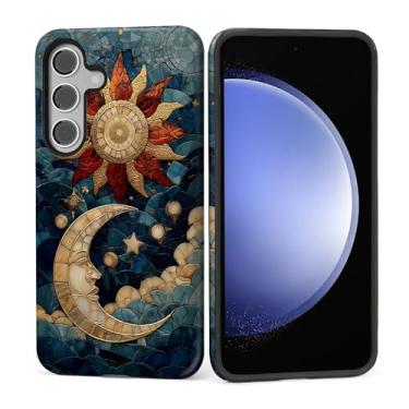 Imagem de Kapadiy Capa para Samsung Galaxy S25 FE, Sol Lua Estrelas Design de Vitral Sintético Silicone Proteção Dupla Híbrida + Capa Rígida de PC à Prova de Choque Capa Protetora Fina Anti-Riscos para Homens e
