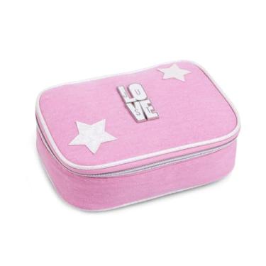 Imagem de Estojo Escolar Grande Teen Rosa Organizador Divisórias Menina Delicado Feminino Lindo Kawaii Fofo