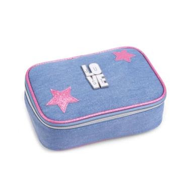 Imagem de Estojo Escolar Grande Teen Azul Claro Organizador Divisórias Internas Reforçado Volta as Aulas Aluna