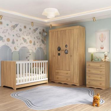 Imagem de Quarto De Bebê Completo Com Berço Americano 3 Em 1 Sonho Multimóveis MP4619 Madeirado