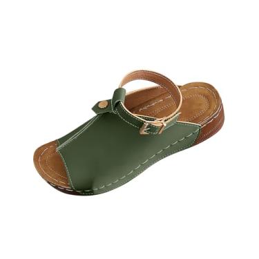 Imagem de Sandálias femininas plataforma boca de peixe bico aberto sola grossa para uso casual primavera verão praia, Verde militar, 39