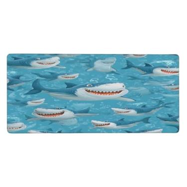Imagem de Tapete de mouse grande tubarão azul à prova d'água para computador estendido tapete protetor de mesa antiderrapante base de borracha para escritório, computador, teclado, laptop e mesa de casa, mouse