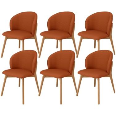 Imagem de Kit 06 Cadeiras de Jantar e Estar Living Estofada Mia L02 Linho Terracota - Lyam Decor