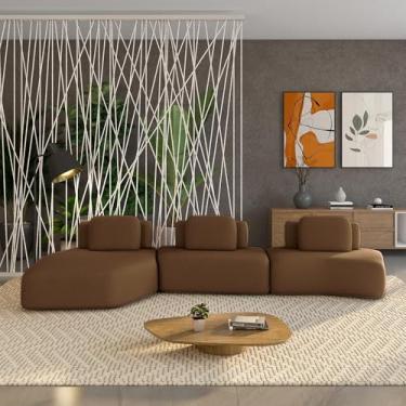Imagem de Sofá Ilha Sala de Estar Dakota 3 Módulos 484cm Encostos Almofadas Soltas Veludo Marrom G33 - Gran Belo