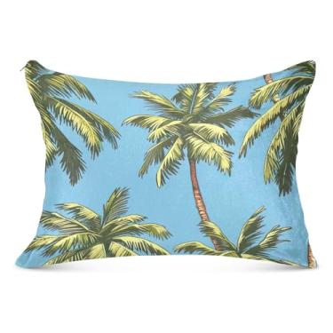 Imagem de Capas de travesseiro decorativas em aquarela verão palmeira verde flanela padrão Queen King travesseiros corporais bonitos e macios para cama, tamanho Queen, 50,8 cm x 76,2 cm