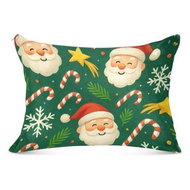 Imagem de Capa de almofada de flanela verde com desenho de Natal Papai Noel decorativa King Queen tamanho padrão fronhas para decoração de cama, tamanho king, 50,8 cm x 101,6 cm