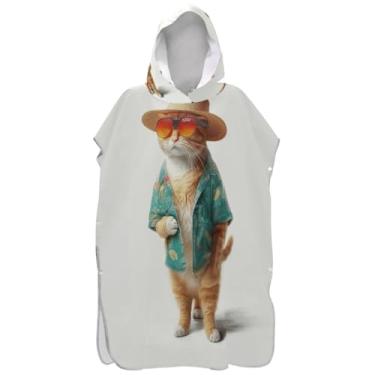 Imagem de Joisal Roupão engraçado animal gato surfe trocador para adultos toalha de praia com capuz impressão plus size unissex adulto poncho com capuz