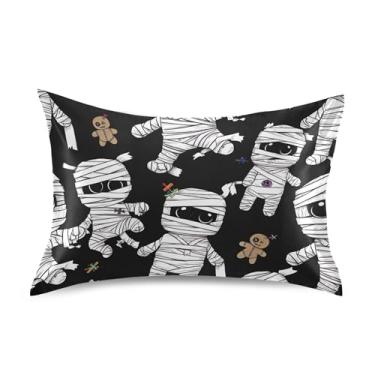 Imagem de Cute Mummies Preto Branco Cetim Fronhas Estampagem Padrão Rei Queen Travesseiros Deslizamento Animal Bonito Almofada Macia para Cama Tamanho Padrão 66.0 cm x 50.8 cm