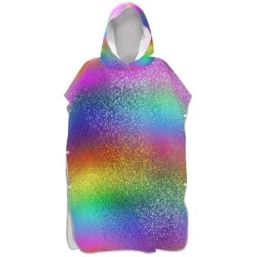 Imagem de Joisal Roupão de mudança colorido arco-íris vibrante para adultos, poncho de surfe, plus size, unissex, adulto, com capuz, toalha de banho com capuz de praia