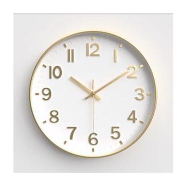 Imagem de Relógio de Parede para Escritório - Relógio de Decoração com Pilha, Design Minimalista, Fácil de Instalar, Ideal para Ambientes Profissionais e Domésticos (Dourado/Branco)