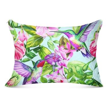 Imagem de Capa de travesseiro de flanela grande com flores de beija-flores coloridas decorativas longas padrão queen king tamanho corporal capas de travesseiro de cama, tamanho do corpo, 53 cm x 137 cm