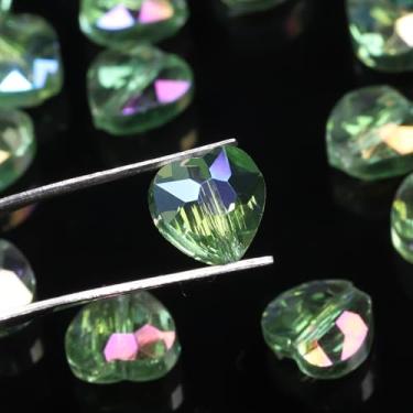 Imagem de NITOPUPU 70 contas de coração facetadas verde claro AB de 8 mm para fazer joias, contas de cristal para pulseiras, colar, artesanato, kit de pulseira da amizade, presentes de amor