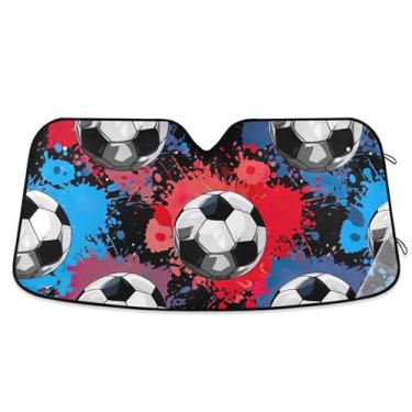 Imagem de Bolas de futebol azul vermelho preto carro para-brisa para-sol bonito personalizado dobrável caminhão carro janela persianas para-brisa frontal retrátil L, 144.8 cm x 80.0 cm