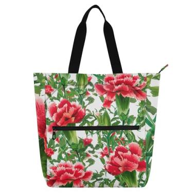 Imagem de GAIGEO Sacola de Cravos Florais Vermelhos com Zíper para Mulheres e Crianças Amantes de Livros Lona Média Utilitário de Viagem Bolsa de Trabalho Escolar