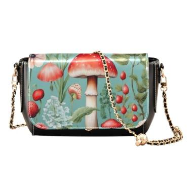 Imagem de GAIGEO Bolsa de ombro colorida de outono com alça de corrente, bolsas de couro transversais para mulheres, Flor e cogumelo - 1, One Size
