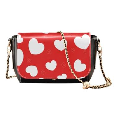 Imagem de GAIGEO Bolsa de couro com zíper de pato de borracha amarela, bolsas de viagem transversais de couro para mulheres, Corações vermelhos do amor, One Size