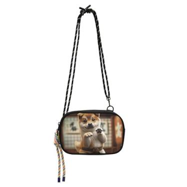 Imagem de TSENQUE Bolsa feminina divertida com pose de karatê para cães, bolsa tiracolo para celular, bolsa de ombro, pochete
