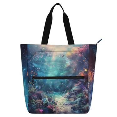 Imagem de GAIGEO Bolsa feminina Underwater Dream Live para trabalho, lona, zíper, bolsa de praia, bolsa feminina infantil com compartimentos
