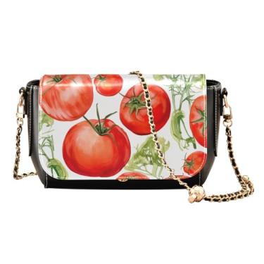 Imagem de GAIGEO Bolsa tiracolo feminina preta e marrom floral decorativa com alça de corrente dourada, Aquarela com tomate - 4, One Size
