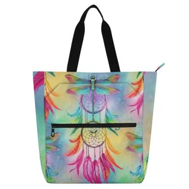 Imagem de Dragonfly Dream Catcher Bolsas de trabalho para mulheres, bolsa de lona, faculdade, escola, bolsas de tecido, bolsas para amantes de livros, presentes