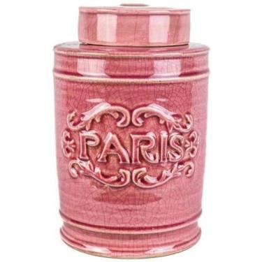 Imagem de Pote Decorativo Cerâmica Tampa Paris Vermelho Retrô 25 X 14