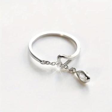 Imagem de Design criativo, zircônia, corrente de lágrima, anéis abertos para mulheres, uso diário, casual, joias modernas, presente, Adjustable, Cobre, Zircônia cúbica