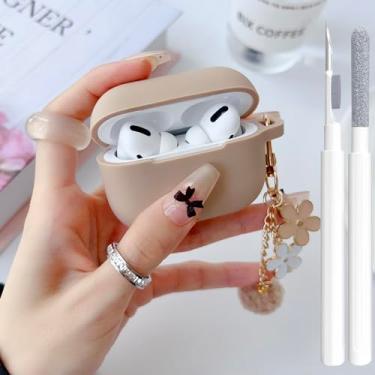 Imagem de Linda capa para Airpods Pro 3 2025, capa protetora feminina de silicone macio para iPod Pro 3ª geração com chaveiro e kit de limpeza, chá de leite