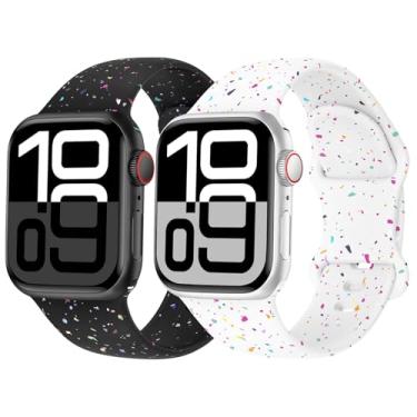 Imagem de Pacote com 2 pulseiras esportivas compatíveis com Apple Watch de 38 mm, 40 mm, 41 mm, 42 mm, 44 mm, 45 mm, 46 mm, 49 mm, adequada para séries 11 10 9 8 7 6 5 4 3 SE, homens e mulheres. (preto/branco