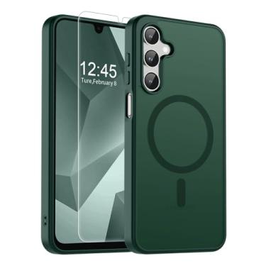Imagem de SUPFINE Capa magnética para Samsung Galaxy A16 5G com protetor de tela, (compatível com MagSafe) (proteção contra quedas de grau militar) capa de telefone fina translúcida à prova de choque, verde