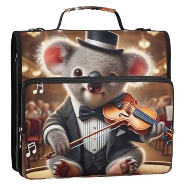 Imagem de Fichário floral com 3 anéis de 3 anéis, anel D fofo, coala, violinista, arte, zíper, portfólio e estojo, pasta de anel, fichário com alça de ombro para escola