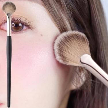 Imagem de Pincel de destaque 2 em 1 em formato de leque, cabeça angulada, cerdas macias, macias, macias, pincéis de maquiagem de cabo longo, 18,5 x 0,5 cm