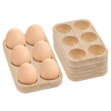 Imagem de GOMAKERER 4 porta-ovos de madeira, bandeja de madeira de 14 x 9 cm, bandeja de armazenamento de ovos de galinha frescos para cozinha, geladeira e mesa de jantar