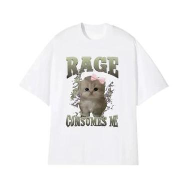 Imagem de Camiseta Feminina Engraçada Com Meme De Gato Rage Consumes Me Kawaii C