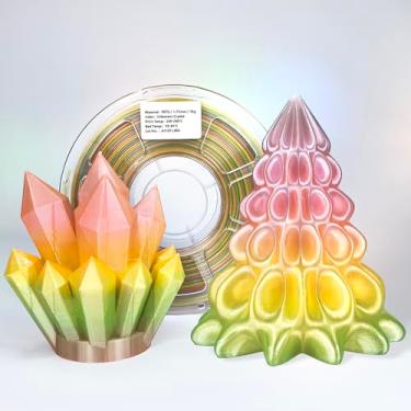Imagem de Zi-Rui Filamento de cristal iridescente PETG de 1,75 mm, transição arco-íris translúcido com tons rosa, amarelo, verde, 1 kg (2,2 lb), alta compatibilidade