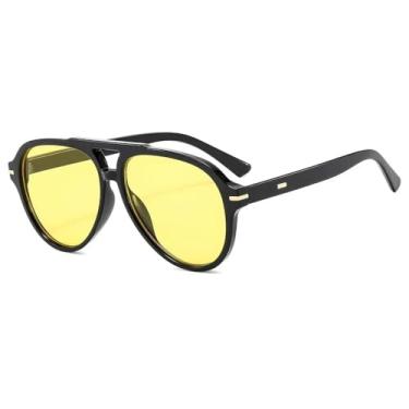 Imagem de Óculos de Sol UV400 - Cores Vibrantes, Ponte Dupla Degradê, para Homens e Mulheres, Esportes ao Ar Livre, Corrida e Ciclismo, Preto e Amarelo